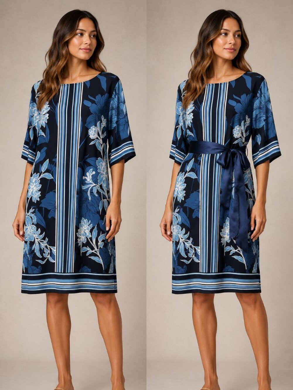 Studio One New York Floral Stripe Belted Dress S Coastal Resort Quiet Luxury